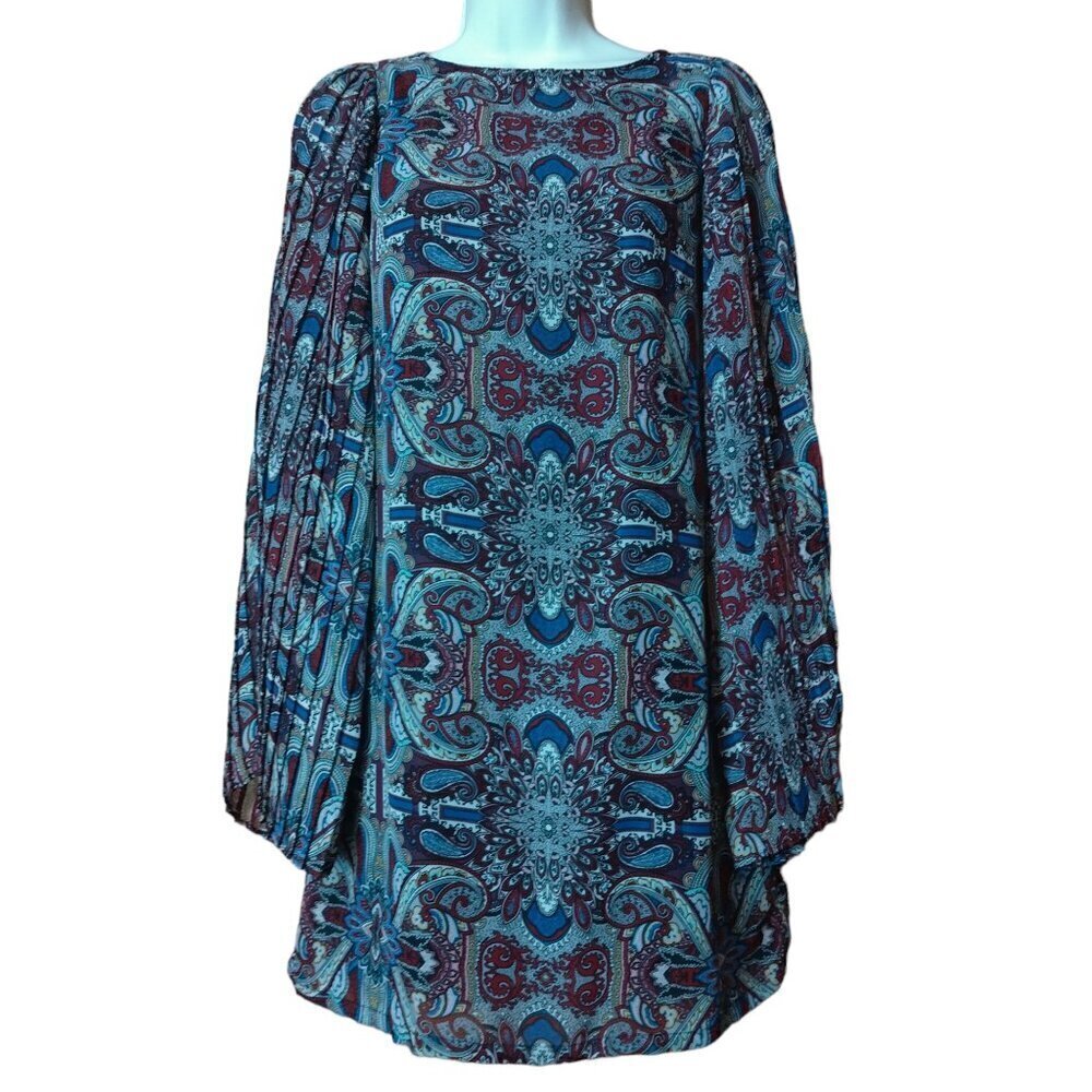Fire Los Angeles Pleated Sleeve Bohemian Hippie Shift Dress Boho Size XS Mini